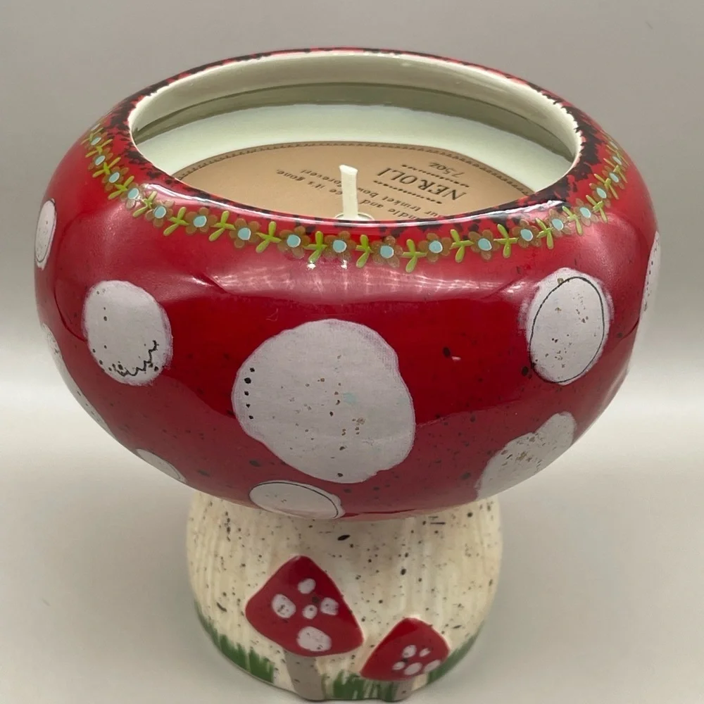 Mushroom Trinket Bowl Candle, Red/White, Scent: Neroli, NWT